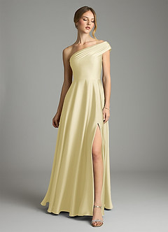 Azazie Melanie Suknie dla druhen Linia A Zza ramienia Satyna elastyczna Do ziemi Sukienka image3