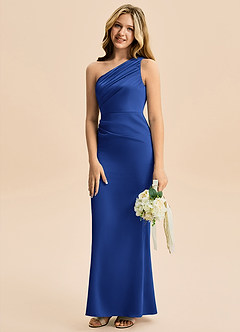 Azazie Akilah Junior Robe Fourreau en Satin extensible Plissée Bleu Roi image5