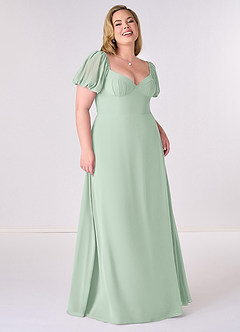 Barbie ♥ Azazie Brautjungfernkleider A-Linie Plissee Chiffon Kleid Agave image7