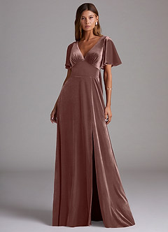 Azazie Kimber Bridesmaid Dresses Espresso A-Line with Pockets Velvet Dress image4