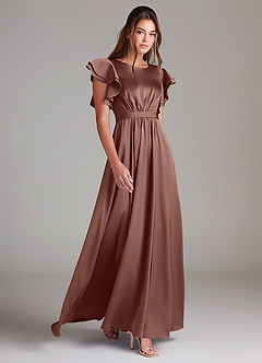 Azazie Daphne Robes de demoiselle d'honneur modestes Robe Trapèze Rayé Longueur ras du sol Satin extensible image6