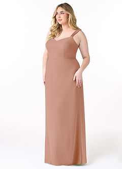 Azazie Denice Bridesmaid Dresses Champagne Rose Sheath Pleated Chiffon Dress image11