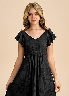 Azazie Omari Junior Abito A-Line in Burnout Floreale Plissettato Nero image7