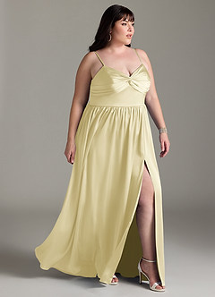 Azazie Zeya Bridesmaid Dresses Lemon Sorbet A-Line Pleated Stretch Satin Dress image12