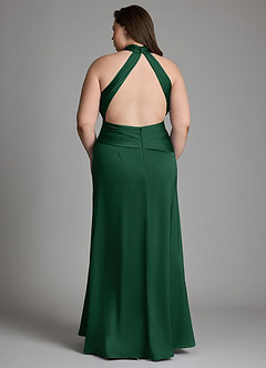 Azazie Gracelynn Robes de demoiselle d'honneur Robe Fourreau en Satin extensible Plissé Vert Foncé image11