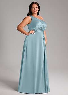 Azazie Brooke Vestidos de damas de honor Vestido de Azul Malhumorado de Satén Elástico de Corte en A con Hombro unilateral image10