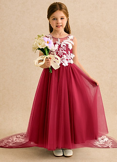 Azazie Mixie vestidos de niña de las flores Vestido de Escarlata de Encaje de Corte Princesa image6