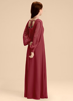 Azazie Bondi Junior Pomegranate A-Line Blouson Chiffon Dress image6