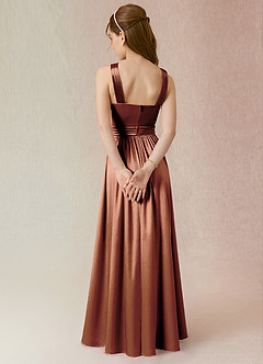 Azazie Jiya Junior Bronzer A-Line Pleated Metallic Satin Dress image2