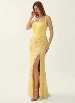 Belinda Yellow 3D Flowers Corset Lace Up Back Mermaid Prom Dress image4