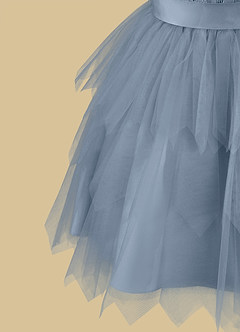 Azazie Chica Flower Girl Dresses Dusty Blue A-Line Lace Tulle Dress image10