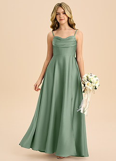 Azazie Bear Junior Abito A-Line in Raso Elasticizzato Scollo a Cuore Matcha image3