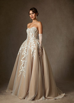 Azazie Sonnet Wedding Dresses Diamond White Nude Ball-Gown Strapless Lace Dress image4