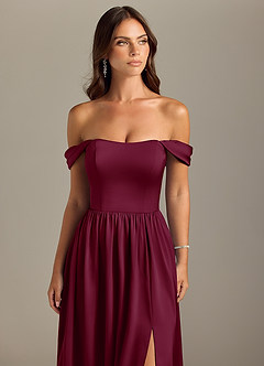 Azazie Calianna Bridesmaid Dresses Mulberry A-Line Off the Shoulder Stretch Satin Convertible Dress image4