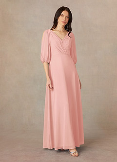 Azazie Bronwyn Kleider für die Brautmutter A-Linie V-Hals Gerüscht Chiffon Kleid Rosettenrosa image2