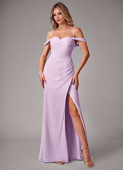 Azazie Haisley Bridesmaid Dresses Frosted Lilac Sheath Off the Shoulder Chiffon Convertible Dress image5