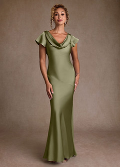 Azazie Shelby Mother of the Bride Dresses Pistachio Mermaid Pleated Stretch Satin Dress image4