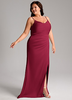 Azazie Deandra Bridesmaid Dresses Burgundy Mermaid Pleated Stretch Satin Dress image11