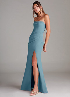 Azazie Leonis Bridesmaid Dresses Moody Blue Sheath Strapless Chiffon Convertible Dress image3