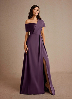 Azazie Milton Mother of the Bride Dresses Plum A-Line Pleated Stretch Satin Dress image14