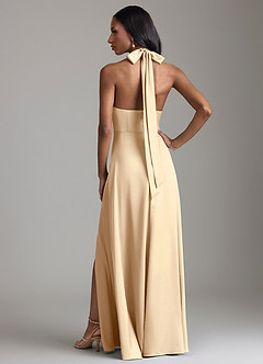 Azazie Tracie Bridesmaid Dresses Champagne A-Line Side Slit Stretch Satin Dress image2