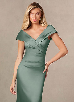 Azazie Ludlow Mother of the Bride Dresses Silver Sage Mermaid Pleated Stretch Satin Dress image6