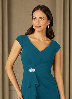 Azazie Nola Mother of the Bride Dresses Ink Blue Sheath V-Neck Pleated Chiffon Dress image4
