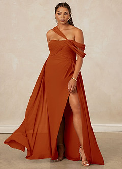 Christian Siriano Bridal for Azazie 1014 Bridesmaid Dresses Paprika A-Line Off the Shoulder Chiffon Dress image9