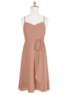 Azazie Doll Junior Champagne Rose A-Line Bow Chiffon Dress image5