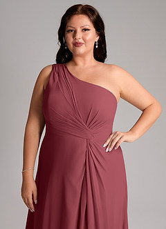 Azazie Brooke Bridesmaid Dresses Merlot A-Line One Shoulder Chiffon Dress image13