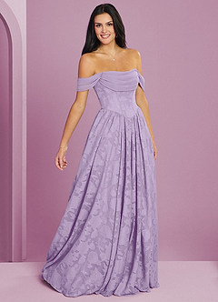 Barbie ♥ Azazie Bridesmaid Dresses Lilac A-Line Off the Shoulder Floral Burnout Convertible Dress image5