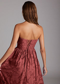 Azazie Delphina Bridesmaid Dresses Terracotta A-Line Strapless Floral Burnout Convertible Dress image6