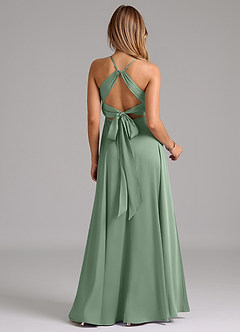 Azazie Evalleen Bridesmaid Dresses Matcha A-Line Pleated Stretch Satin Dress image6