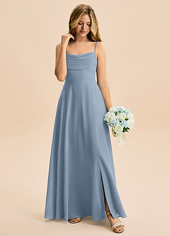 Azazie Bear Junior A라인 주름진 쉬폰 플로어 길이 주니어 신부 들러리 드레스 image3