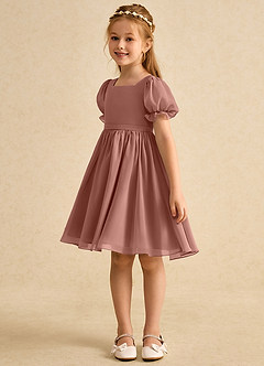 Azazie Jolie Robe Demoiselle D'honneur Fillette Robe Trapèze en Mousseline de soie avec manches Rose De Cèdre image5