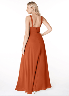 Azazie Jay Bridesmaid Dresses Burnt Orange A-Line Square Neckline Side Slit Chiffon Dress image2