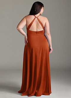 Azazie Davis Vestidos de damas de honor Vestido de Naranja Quemada de Satén Elástico de Corte en A con Plisado image8