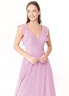Azazie Yoko Bridesmaid Dresses Candy Pink A-Line Ruched Chiffon Dress image5