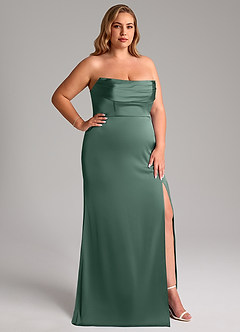 Azazie Saige Bridesmaid Dresses Eucalyptus Sheath Off the Shoulder Stretch Satin Dress image17