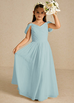 Azazie Chelle Flower Girl Dresses Sea Glass A-Line Pleated Chiffon Dress image1
