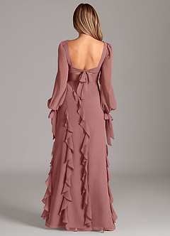 Azazie Malia Bridesmaid Dresses Desert Rose A-Line Long Sleeve Chiffon Dress image2