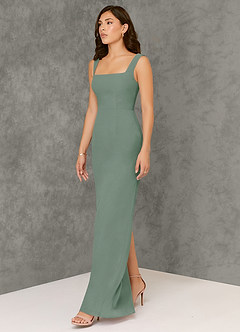 Azazie Flori Bridesmaid Dresses Silver Sage Sheath Square Neckline Chiffon Dress image4