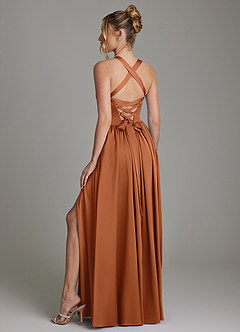 Azazie Francis Robes de demoiselle d'honneur Robe Trapèze en Satin extensible Corset Cuivre image7