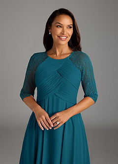 Azazie Dorothea Abiti per la Madre della Sposa Abito A-Line in Chiffon in Pizzo con Scollo a U Blu Inchiostro image4