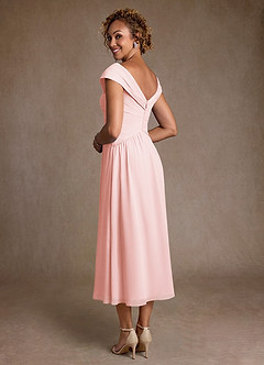 Azazie Mirta 신부의 어머니 드레스 A라인 주름진 플로럴 번아웃 티 길이 드레스 image2