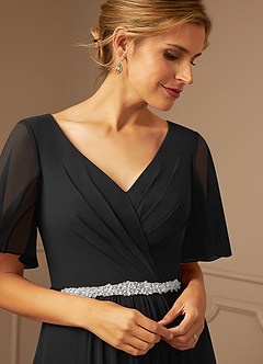 Azazie Tricia Mother of the Bride Dresses Black A-Line V-Neck Pleated Chiffon Dress image6
