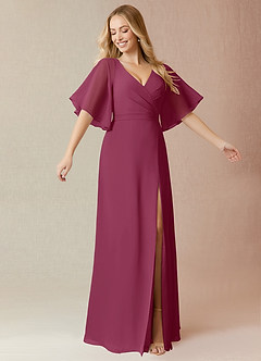 Azazie Cierra Bridesmaid Dresses Mulberry A-Line V-Neck Chiffon Dress image1
