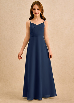 Azazie Hollie Girls Formal Schlussverkauf A-Linie Herzausschnitt Chiffon Kleid Dunkelmarine image3