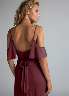 Azazie Fiena Final Sale Desert Rose A-Line V-neck Ruched Mesh Dress image5