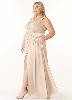Azazie Elly Bridesmaid Dresses White Alabaster A-Line Lace Scoop Neck Chiffon Dress image9
